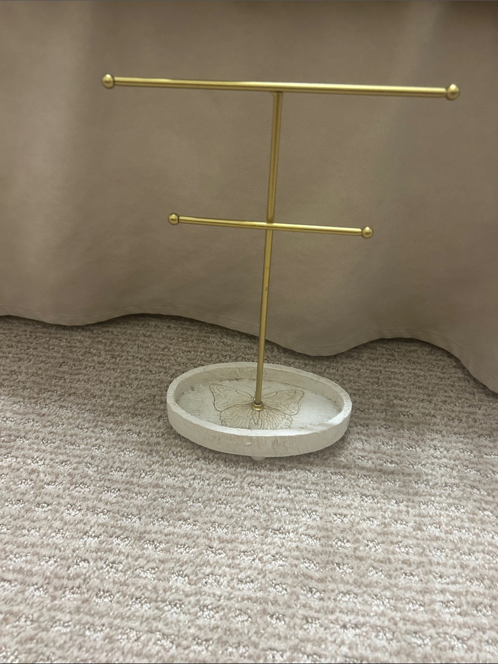 Gold Jewelry Stand with White Concrete Dish